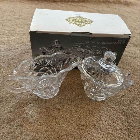 Shannon Crystal By Godinger Scalloped 2 Pc. Crystal Sugar And Creamer Set - Picture 1 of 7